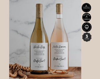 Classic Will You Be My Godmother & Godfather Proposal Template, Wine Bottle Label, Baby Girl Boy, Canva 3 Size Editable, Printable, DL01c