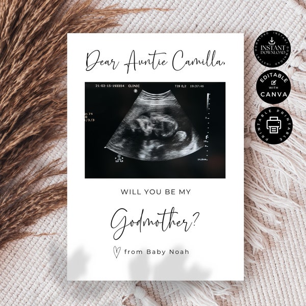 Classic Will You Be My Godmother Proposal Card Template | Editable Canva 5x7inch | Wedding Party W02.83.13