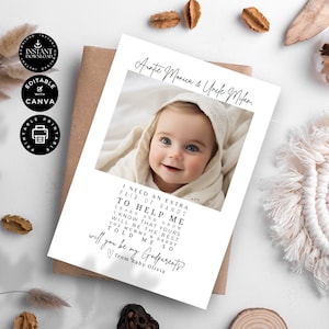 Klassisch Minimalist Modern werden Sie meine Paten sein Vorschlag Kartenvorlage, Baby Girl, druckbare, bearbeitbare Canva 5x7 ", Hochzeitsfeier, DP15."