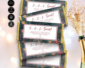 New Year's Chocolate Candy Wrapper Template, Candy Bar, Hershey & Aldi Bars, Printable, Instant Download, Editable with Canva 2 sizes, CB28b