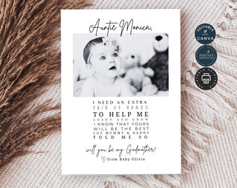 Modern Will You Be My Godmother Proposal Card Template | Editable Canva 5x7inch | Wedding Party W02.83.4