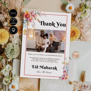 Dîner de l'Aïd Mubarak, carte de remerciement modifiable avec photo, célébration islamique, téléchargement immédiat, imprimable, modèle, toile 5 x 7 po, RM08l