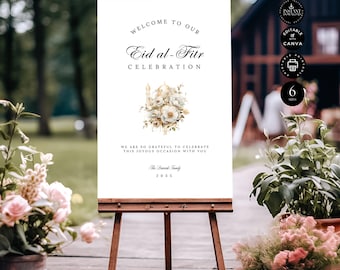 Eid Mubarak Party Welcome Sign Template, Celebrate Al-Fitr Day Muslim, Family Dinner Party, Canva 6 Sizes, Printable Instant Download, RM09c