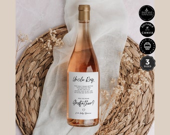 Modelo de proposta minimalista clássico Você será meu padrinho, rótulo de vinho, menina, menino, Canva editável em 3 tamanhos, download instantâneo para impressão, DL01a