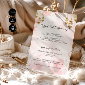 Eid Mubarak Sister&#39;s Gathering Invitation Template, Ladies Dinner Party Invite, Eid al-Fitr Muslim, Edit in Canva 5x7&quot;, Inst Download, RM06
