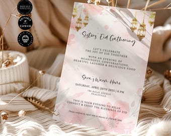 Eid Mubarak Sister's Gathering Invitation Template, Ladies Dinner Party Invite, Eid al-Fitr Muslim, Edit in Canva 5x7", Inst Download, RM06