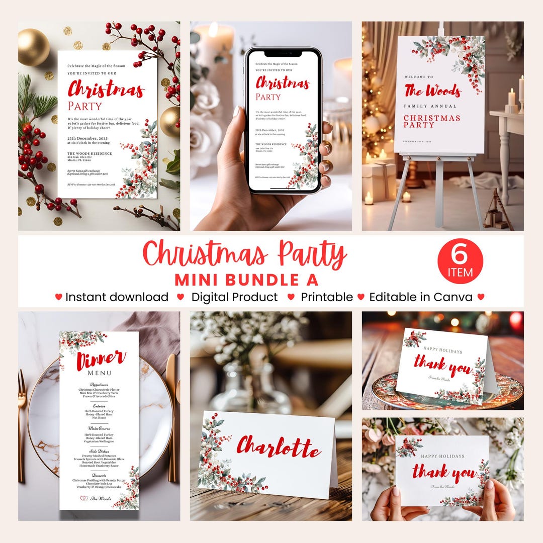 Editable Christmas Party Template Mini Bundle A, Invite Evite, Welcome ...