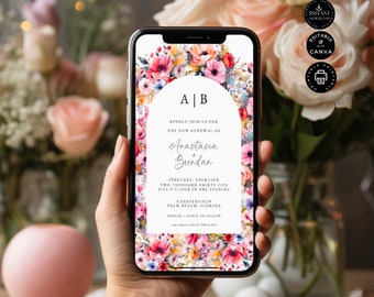 Wedding Vow Renewal Invitation, We Still Do, Evite, Instant Download, Floral, Edit in Canva Template, Email, Message, WA, Smartphones, VR41a