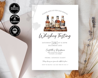 Whiskey Tasting Home Party Invitation Template, Scotch  Whisky Night, Bachelor Invite, Printable, Edit in Canva 5x7", Instant Download, P21