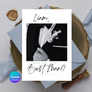 Modèle Classique Minimaliste Moderne | Serez-vous ma proposition de garçon d'honneur | Toile modifiable 5 x 7 pouces | Fête de mariage W02.73