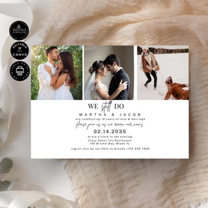 Hochzeit Gelübde Erneuerung Einladungsvorlage, 10-jähriges Jubiläum, Paar Foto einladen Karte, Sofort Download, Bearbeitbar Druckbar, Canva 7x5 ", VR16