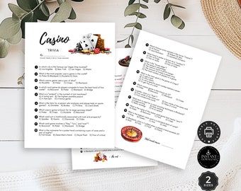 Casino Trivia Quiz & Answer, Fun Poker Game Night, Home Party, Cocktail Lover Get Together, Printable pdf 2 sizes, Instant Download, PTS01