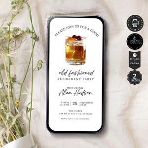 Retirement Party Invitation Template, Old Fashioned Retirement Celebration, Modern Editable Evite, Canva 2 Sizes, Instant Download, E24a