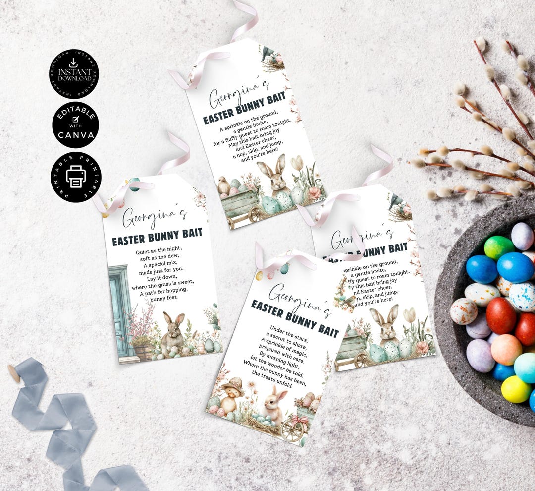 Easter Bunny Bait Tag Template, Bait Food Cards, Bait Labels, Party ...