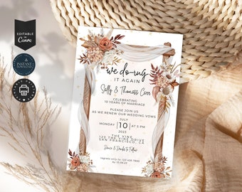 10th Anniversary Wedding Vow Renewal Invitation, I Still Do Invite | Instant Download Editable Printable Email Template Canva  5x7in | VR.05