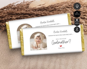 Modelo de cartão de proposta clássico minimalista moderno Você será minha madrinha, embalagem de chocolate, canva editável, 2 tamanhos, festa de casamento, GM12