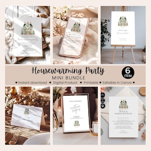 Housewarming Party Vorlage Mini Bundle, Einladung Evite, Willkommensschild, Buffet, Benutzerdefinierte Schilder, Danke, Printable, Inst Dload, Bearbeiten Canva, E31