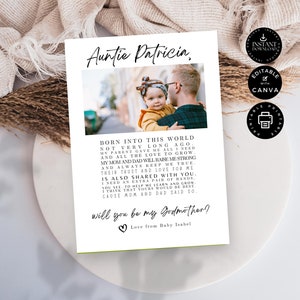 Modelo de cartão de proposta clássico Você será minha madrinha, menina, Canva editável 5x7 pol., Festa de casamento, download instantâneo para impressão W02.83.8