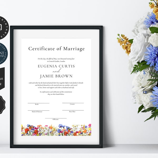 Certificat de mariage | Modèle de certificat de mariage | Modèle modifiable | Souvenir de mariage | Certificat de mariage personnalisé | S06.13