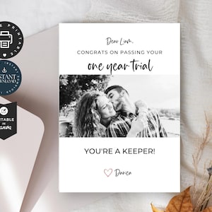 Tarjeta de primer aniversario, celebración de boda, esposo, novio de un año, pareja, Canva editable, 13x18 cm, descarga instantánea e imprimible, AC1