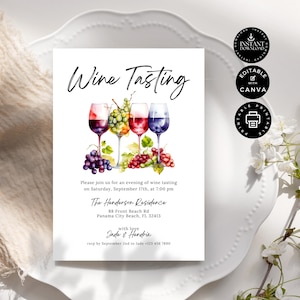Plantilla de invitación para cata de vinos, fiesta del vino, invitación para cata de vinos a ciegas, fiesta casera, edición imprimible en Canva de 5 x 7 pulgadas, descarga instantánea, P04 imagen 5