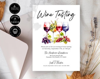 Wine Tasting Invitation Template, Wine Party, Blind Wine Tasting Invite, Printable, Edit in Canva 5x7", Instant Download, P04