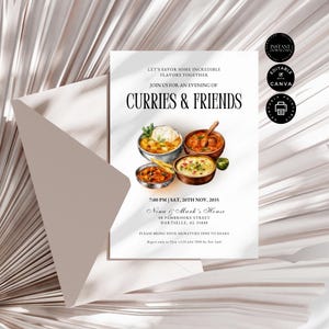 Modèle d'invitation à une soirée dîner au curry, currys et ami, carte pour réunir des amis de la famille, impression imprimable sur toile 5 x 7" EC05