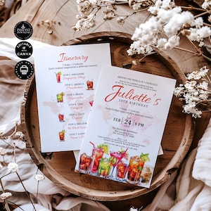 Invitation à une fête d'anniversaire des 50 ans, cocktail, carte d'invitation à thème voyage, montage sur toile, modèle 5 x 7", imprimable, téléchargement immédiat, BD67