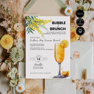 Modello di invito per il brunch Mimosa per la festa della mamma, biglietto d'invito per la festa della mamma, modifica in Canva 5x7" stampabile, download immediato, MD23