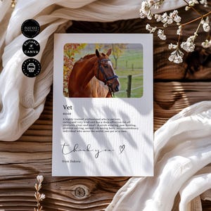 Carte de remerciement classique minimaliste moderne au vétérinaire | Toile modifiable 5 x 7 pouces, carte de remerciement cheval, téléchargement immédiat, cadeau vétérinaire pour animaux de compagnie TY33