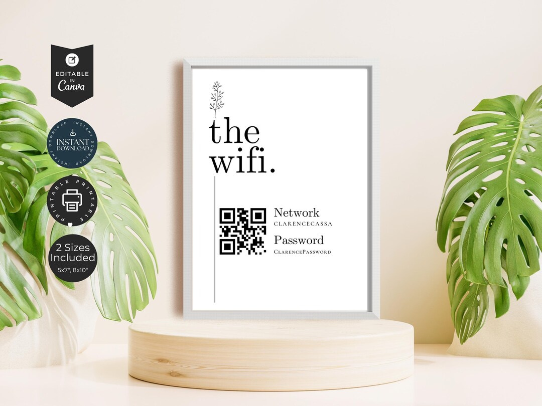 Modern Wifi QR Code Sign Printable Wifi Password Sign Custom QR Code ...