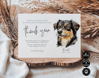 Thank You Card to Veterinarian Template, Dogs, Puppy, Gratitude, Animal Hospital, Printable, Inst. Download, Gift For Vet, Canva 7x5&quot;, TY46