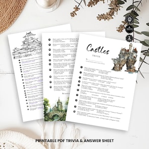 Castle Trivia, 20 Multiple Choice Questions Quiz Answer, Medieval, History Fun Game Night Party, Printable pdf 2 size Instant Download, TR06