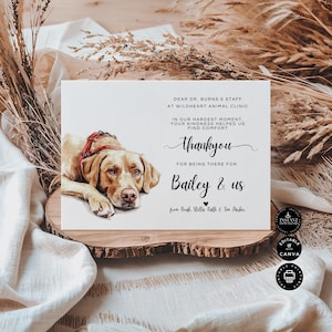 Modello di biglietto di ringraziamento per veterinario, perdita del cane, cucciolo, gratitudine, ospedale veterinario, stampabile, scaricabile, regalo per veterinario, Canva 7x5", TY50