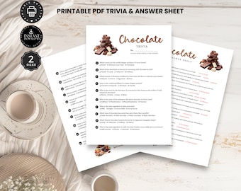 Chocolate Trivia Quiz & Answer, Chocolate Tasting Night, Fun DIY, Home Party Games, Question, Printable pdf 2 sizes, Instant Download, P24h