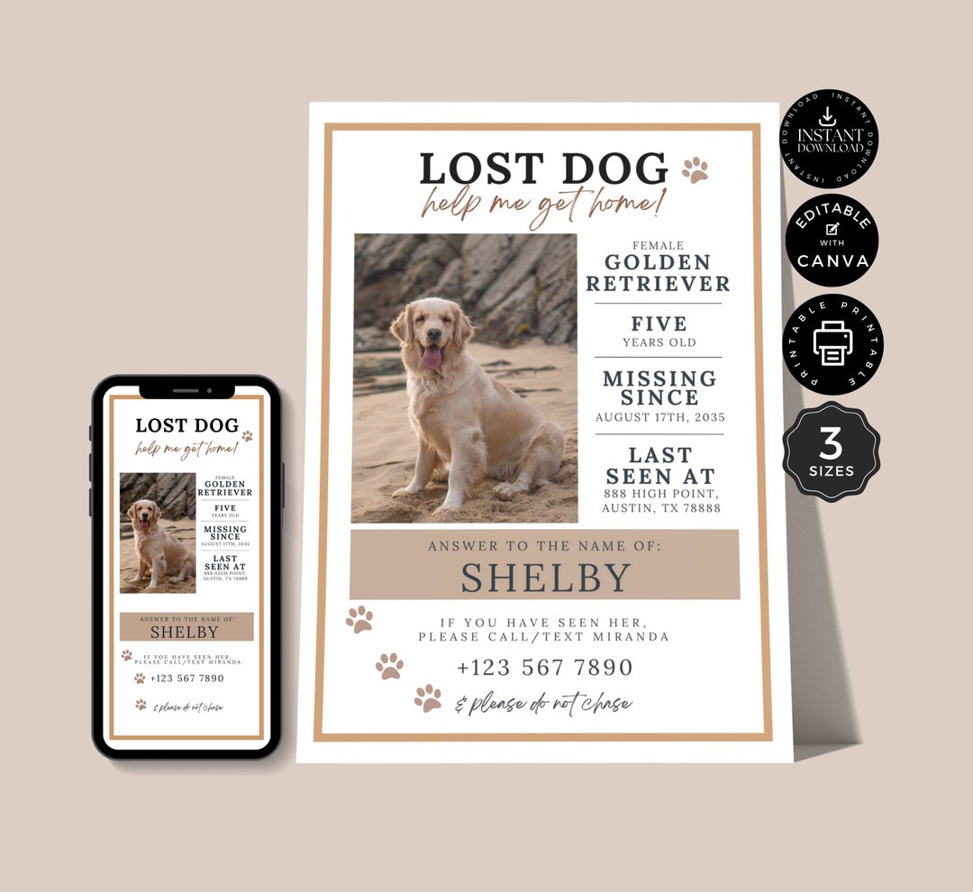 Missing Dog Flyer Poster Template Lost Pet Family Poster Electronic Missing Dog Flyer Poster Template Lost Pet Family Poster Electronic