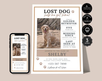 Missing Dog Flyer Poster Template, Lost Pet, Family Poster