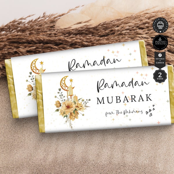 Ramadan Iftar Chocolate Candy Wrapper Template, Eid Candy Bar, Hershey & Aldi Bars, Printable, Instant Download, Canva Edit 2 sizes, RM02e