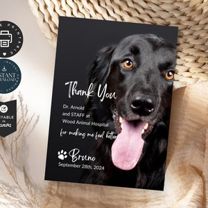 Tarjeta de agradecimiento clásica minimalista moderna para veterinario / Canva editable de 5 x 7 pulgadas / Tarjeta de agradecimiento para perros, descarga instantánea, regalo veterinario para mascotas TY01