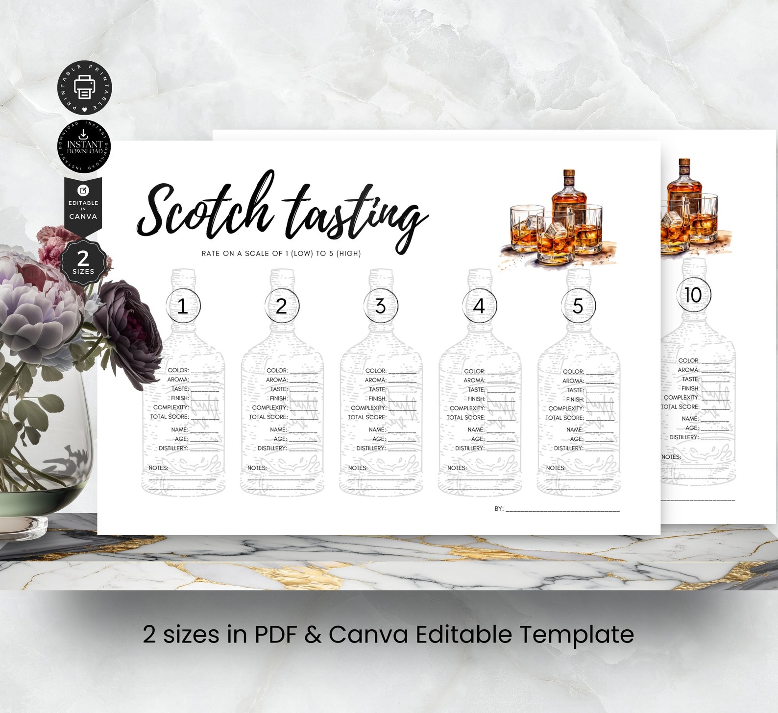 Whisky Scotch Tasting Score Sheets Card Template, Scotch Night