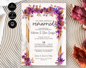 Wedding Vow Renewal Invitation Template, Wedding Anniversary, 10th, We Still Do Invite, Instant Download, Printable Edit in Canva 5x7in,VR26