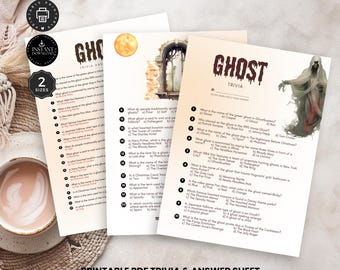 Ghost Trivia Quiz & Answer, Halloween Fun Game Night, Home Party, Spooky, Haunted, Get Together, Printable pdf 2 size Instant Download, TR05