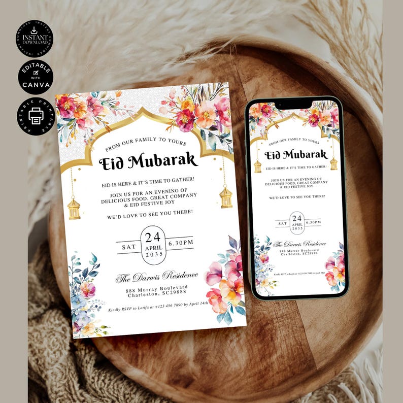 Eid Celebration Party Invitation Template, Eid Al-fitr Muslim Dinner ...
