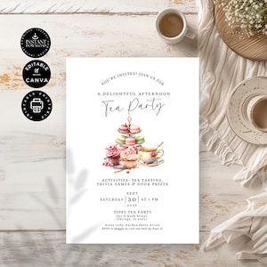 Tee-Party Einladung Vorlage, High Tea Tasting Party, Nachmittagstee einladen, Damen, bedruckbar, bearbeiten in Canva 5 x 7 ", Sofort-Download, PAR01