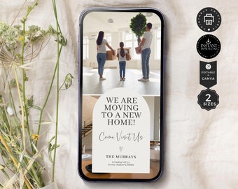 Moving Home Announcement Digital Electronic Template, New Home Address Text Card Evite Phone, Instant Download, Edit with Canva 2 Size, E21a