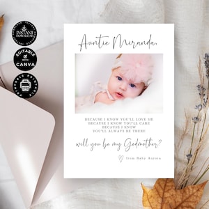 Modelo de cartão de proposta clássico Você será minha madrinha, menina, Canva editável 5x7 pol., Festa de casamento, download instantâneo para impressão W02.83.9