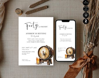 Editable Beer Birthday Party Invitation Bundle, Men Template, 40th Adult, Bachelor Printable Card Digital Phone Invite, Canva 2 sizes, BD132