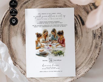 Junk Journal Party Invitation Template, Paper Crafter, Journal Artist get together, Invite, Edit in Canva 5x7", Printable, Ins Download, I15
