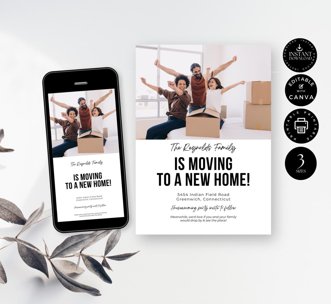 Moving Home Announcement Template, New Address, House Warming, Family