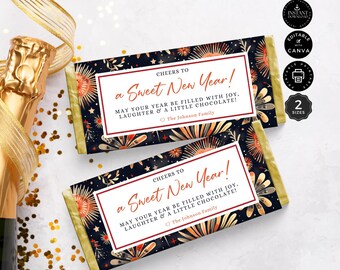 New Year's Chocolate Candy Wrapper Template, Candy Bar, Hershey & Aldi Bars, Printable, Instant Download, Editable with Canva 2 sizes, CB28a